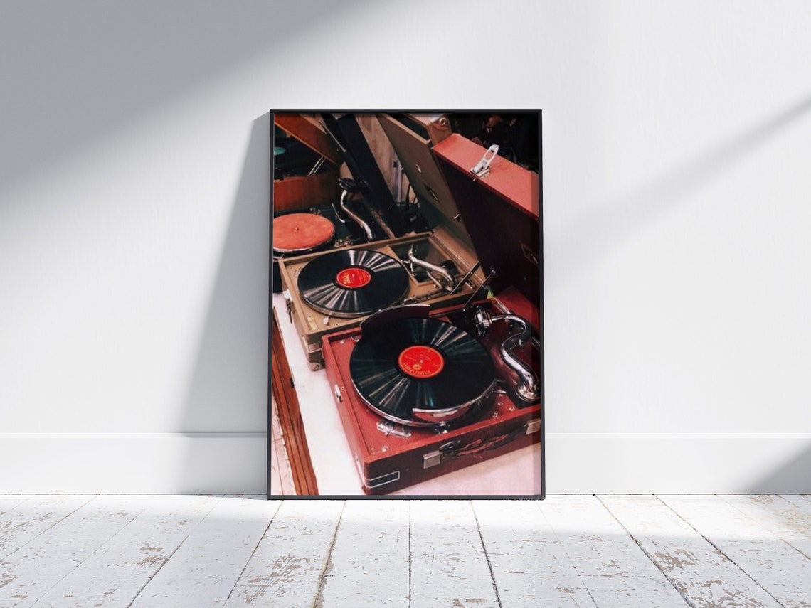 Vintage Gramophones Suitcase Players Records Music Decor Poster