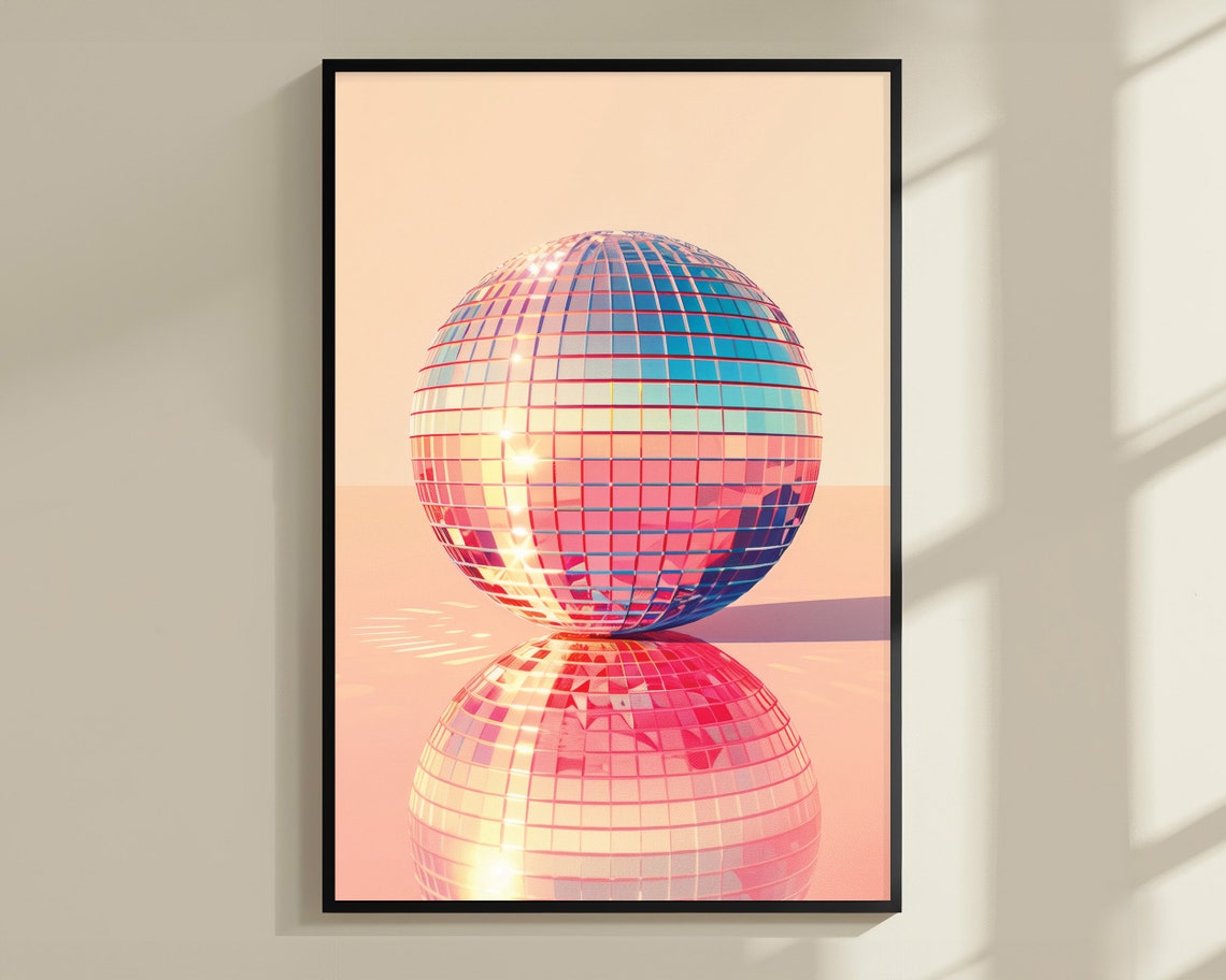 Rainbow Disco Ball Prints Disco Ball Poster Trendy Disco Ball Wall Art Kitchen Wall Art Dining Room Prints Retro Wall Art