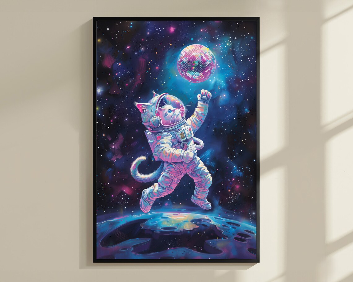 Space Cat Astronaut Cat Mirrorball Art Print - Image 3