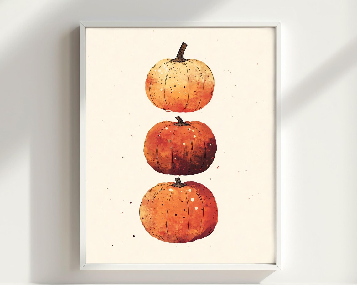 Three Watercolor Pumpkins Orange Stack Minimal Fall Autumn Harvest Poster - Image 2