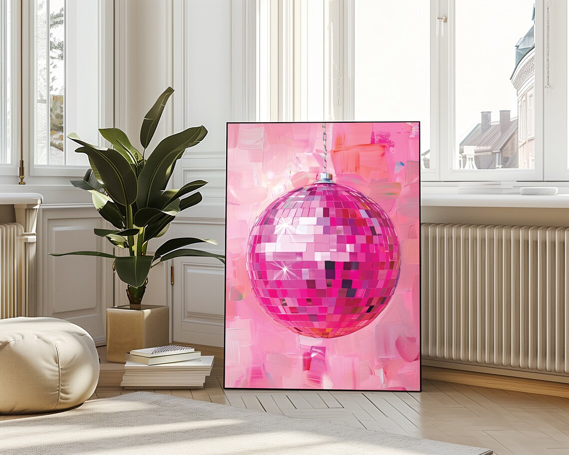 Pink Disco Ball Poster, Vivid Oil Painting - Image 4