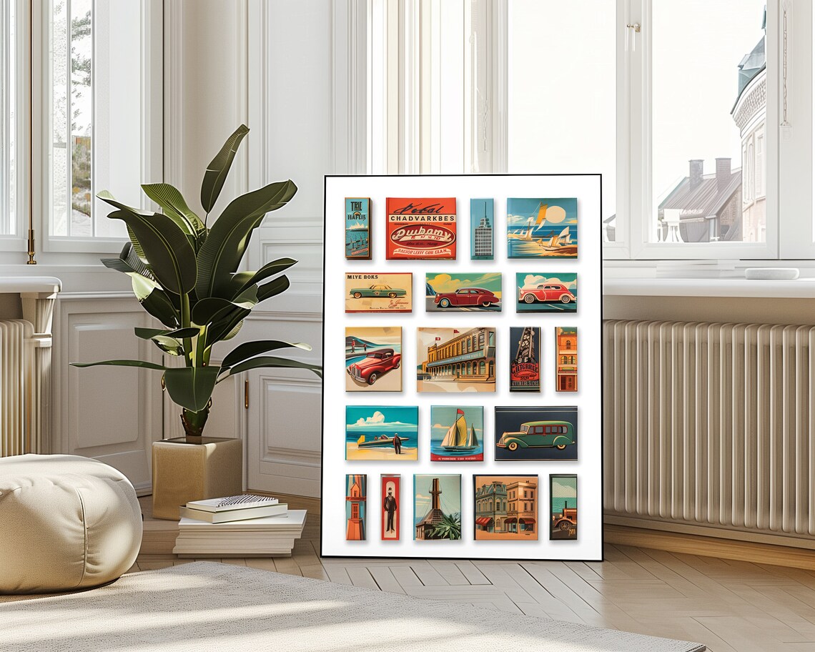 Vintage Matchbox Labels Classic Cars Retro Travel Collage Poster - Image 4