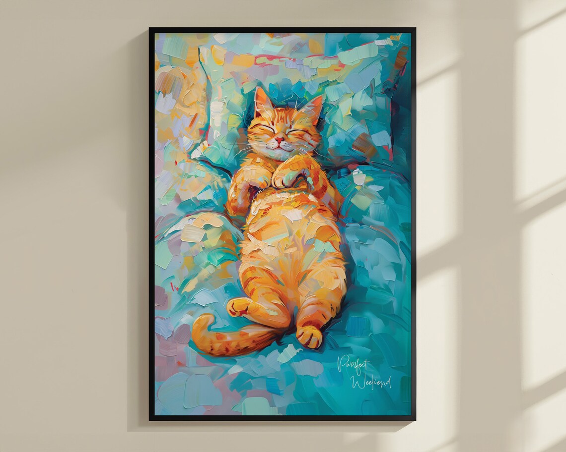 Ginger Cat Sleeping Art Print, Funny Cat Wall Decor - Image 3