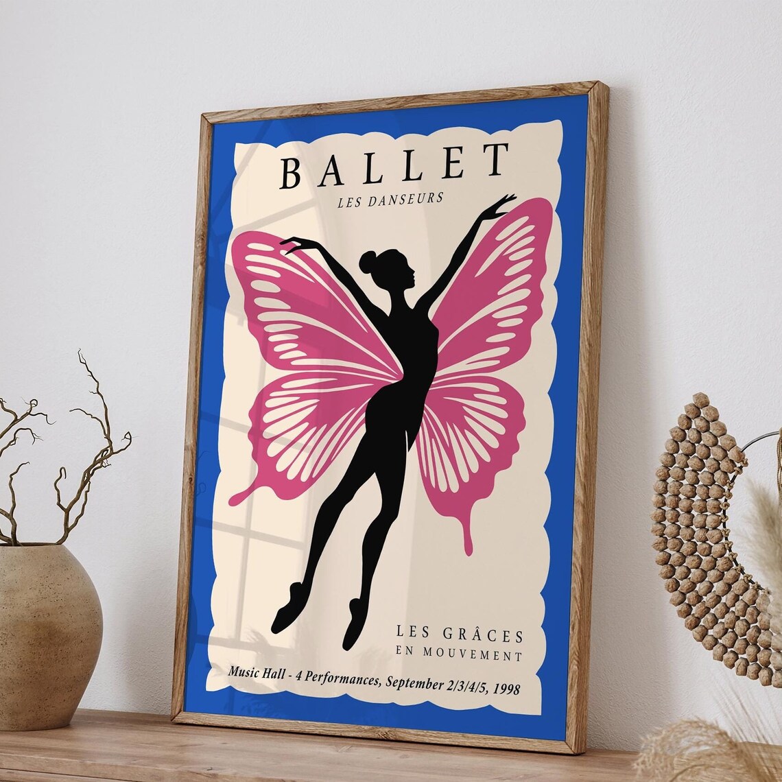 Ballet Les Danseurs 1998 Pink Butterfly Wings Ballerina Poster