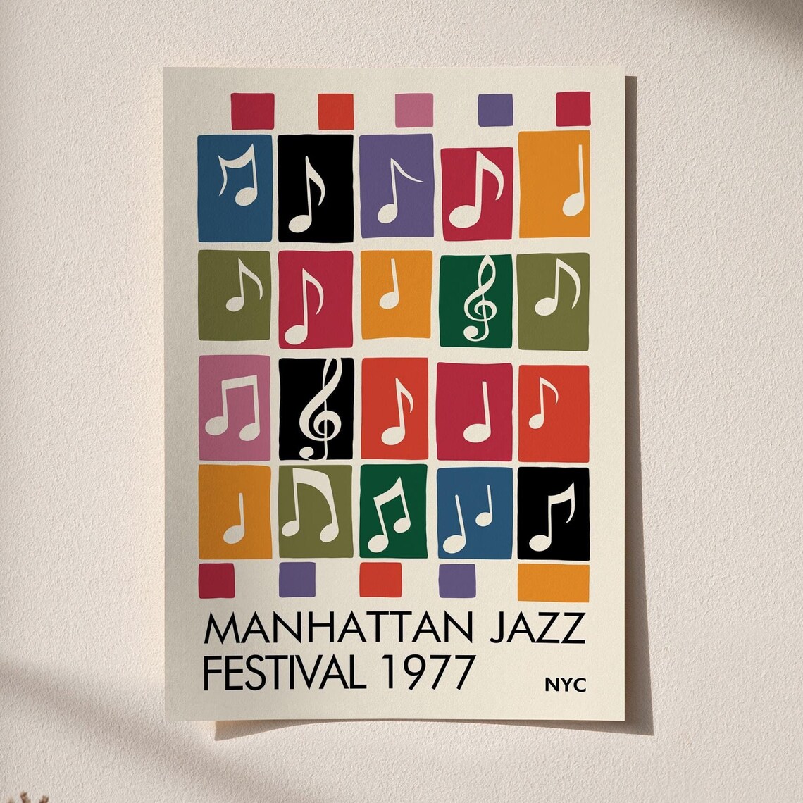 Manhattan Jazz Festival 1977 NYC Music Notes Grid Art Poster