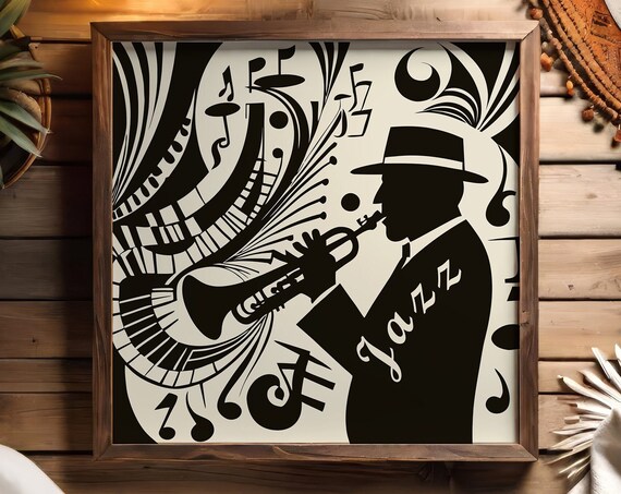 Jazz Trumpet Player Black And White Music Silhouette Art Poster