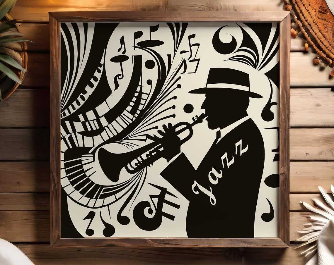 Jazz Trumpet Player Black And White Music Silhouette Art Poster
