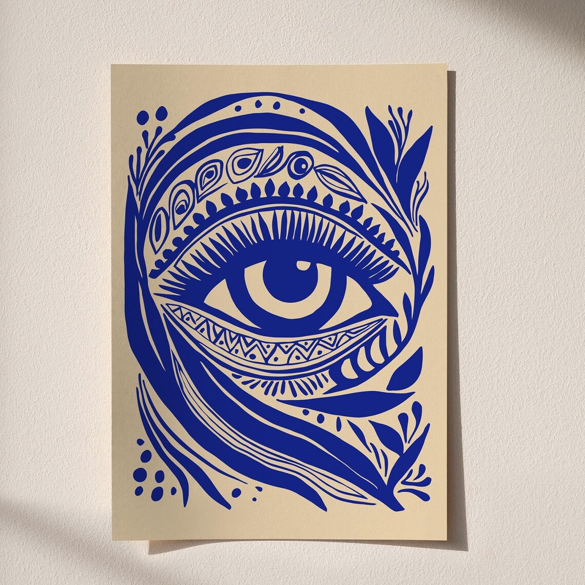 Blue Bohemian Eye Abstract Linocut Style Bold Spiritual Print - Image 5