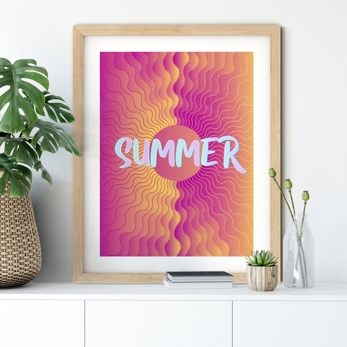 Summer Pastel Wavy Psychedelic Sunburst Word Tropical Art Poster - Image 2