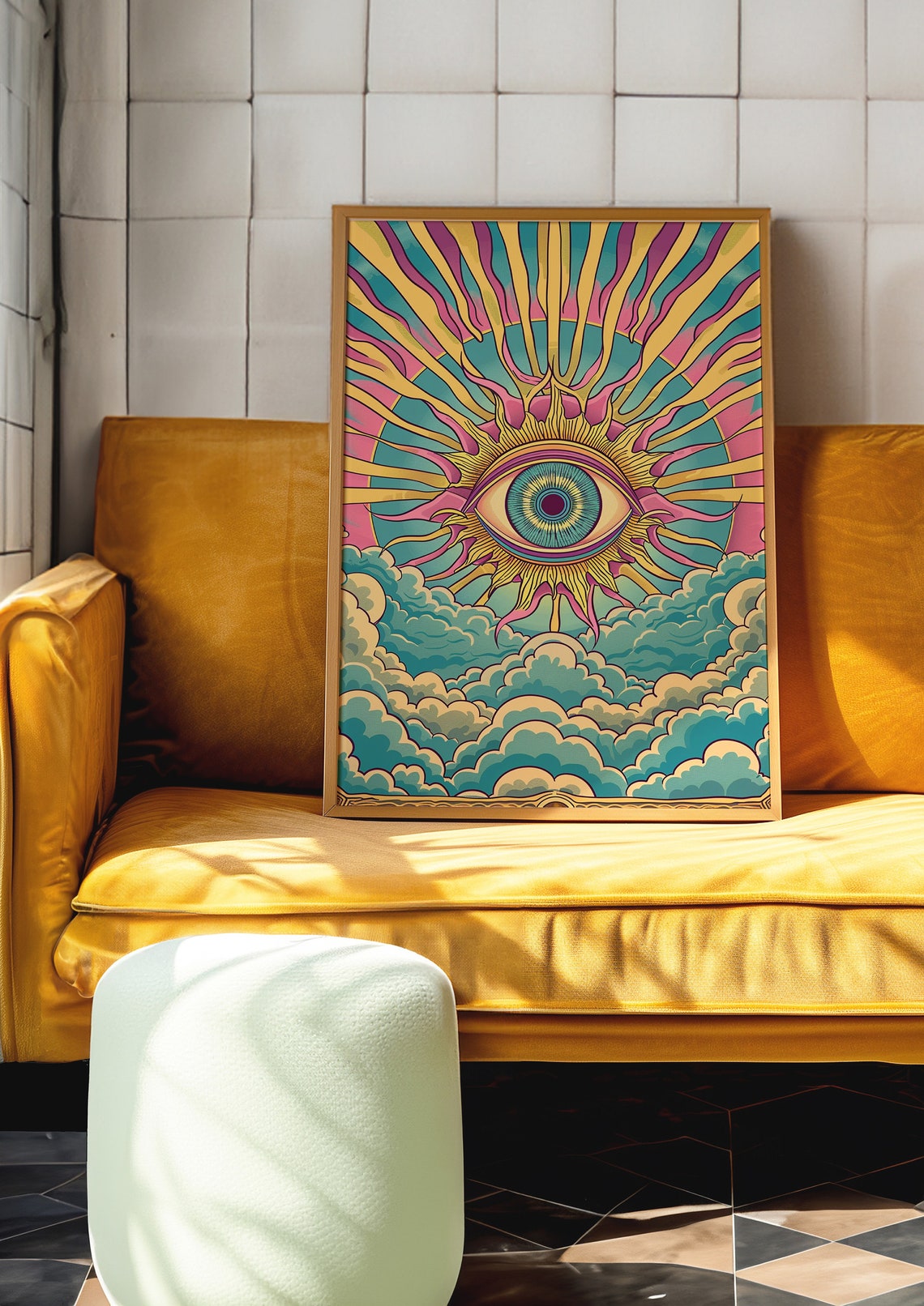 Psychedelic All Seeing Eye Radiant Sunburst Clouds Retro Wall Art - Image 4