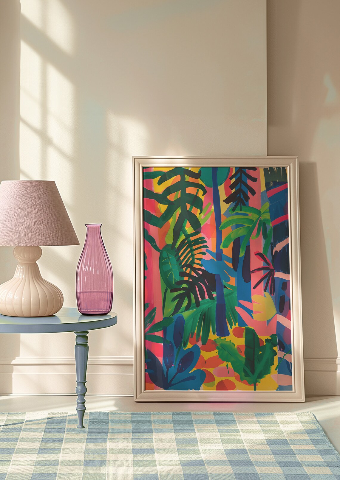 Vibrant Neon Tropical Jungle Tall Palm Fronds Modern Wall Art - Image 4