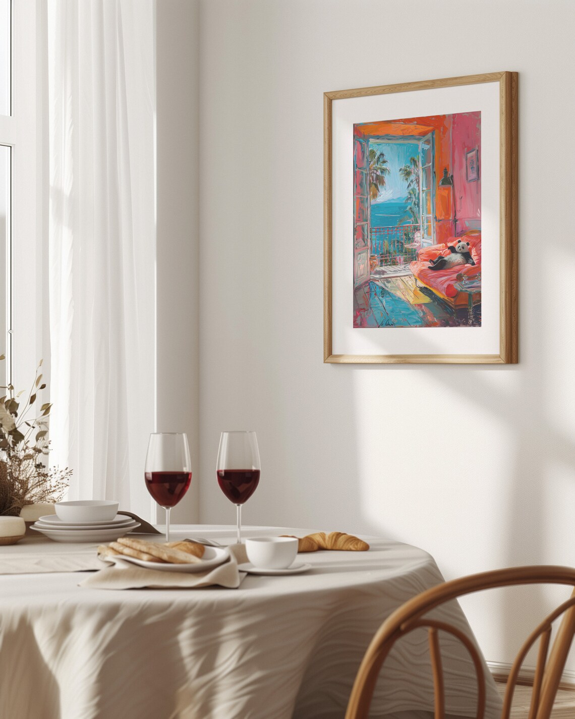 Lounging Panda On Balcony Sofa Poster In Fauvist Seaside View - Image 2
