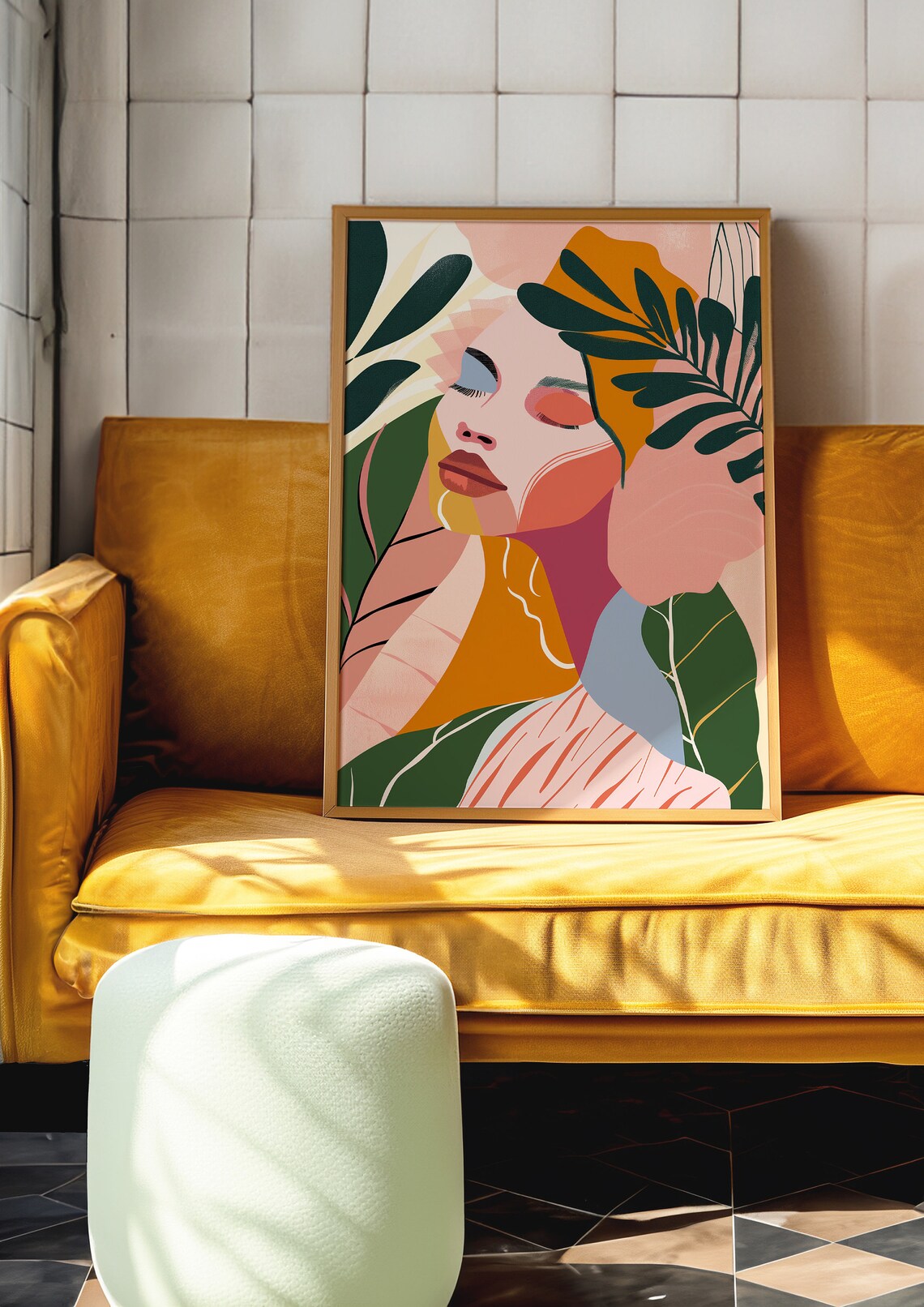 Woman Face Among Lush Tropical Leaves Dreamy Portrait Poster - Image 5
