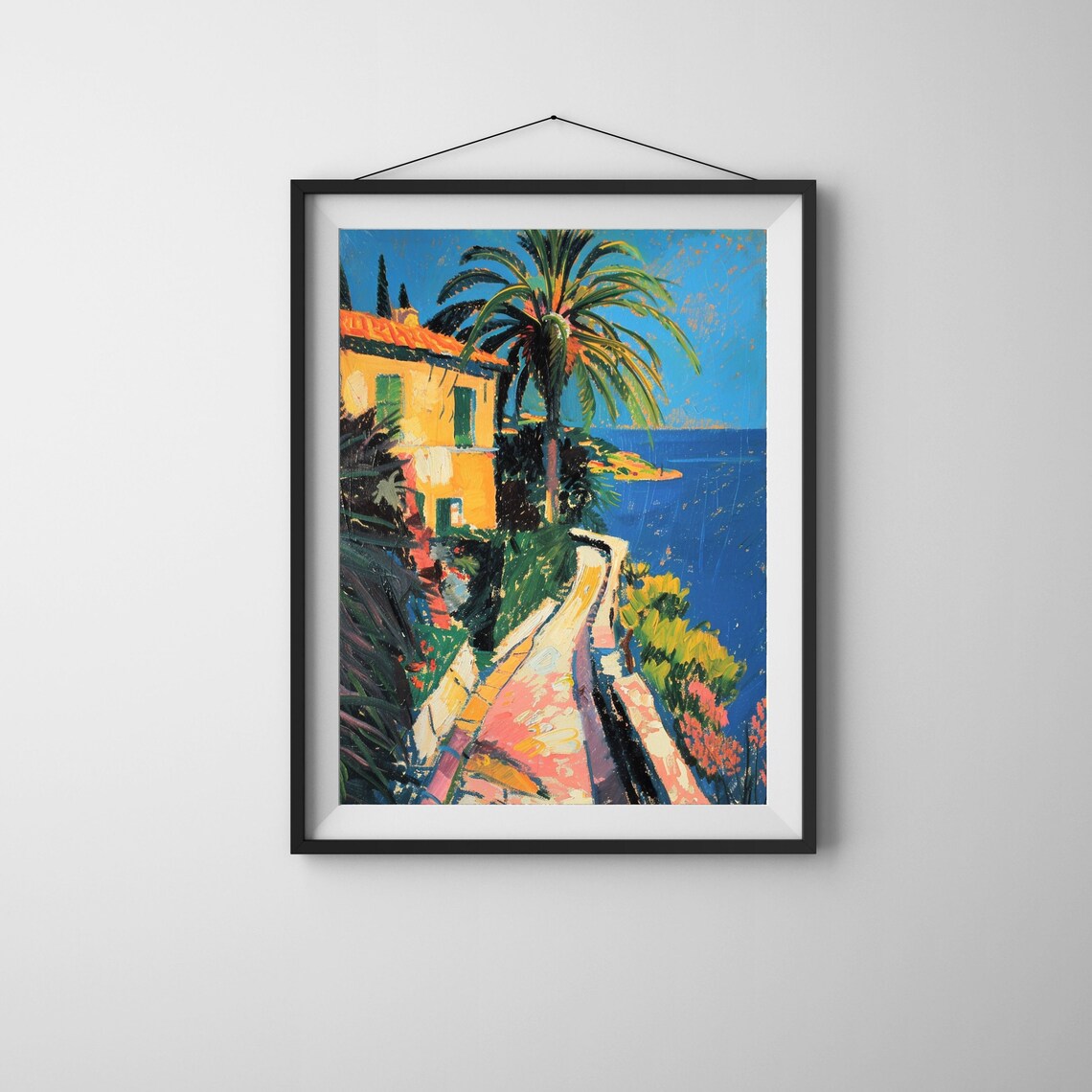 Fauvist Mediterranean Coastal Villa Poster With Palm Trees And Sea - Image 4