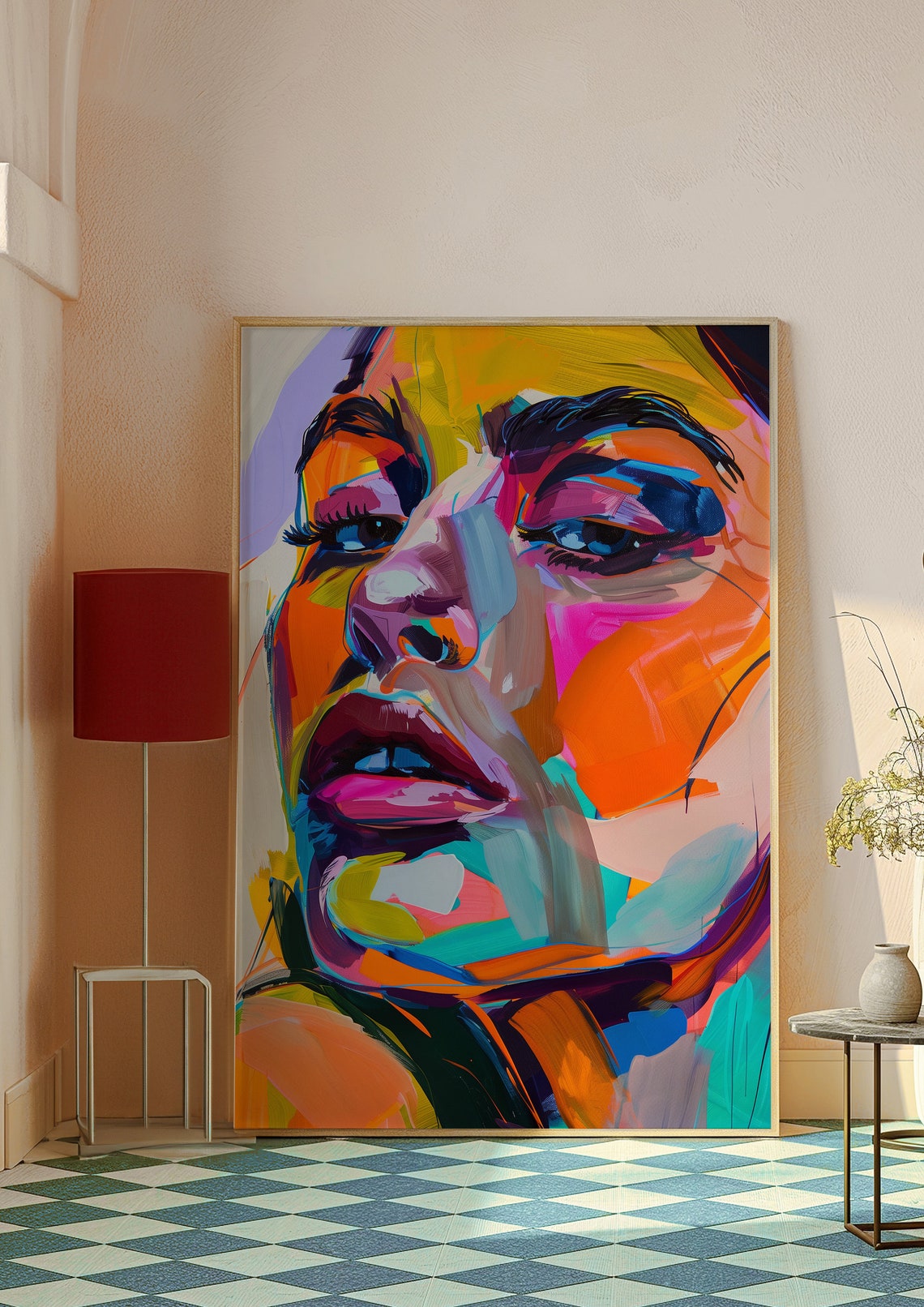 Bold Pop Art Woman Face in Neon Bright Colors Statement Poster - Image 7