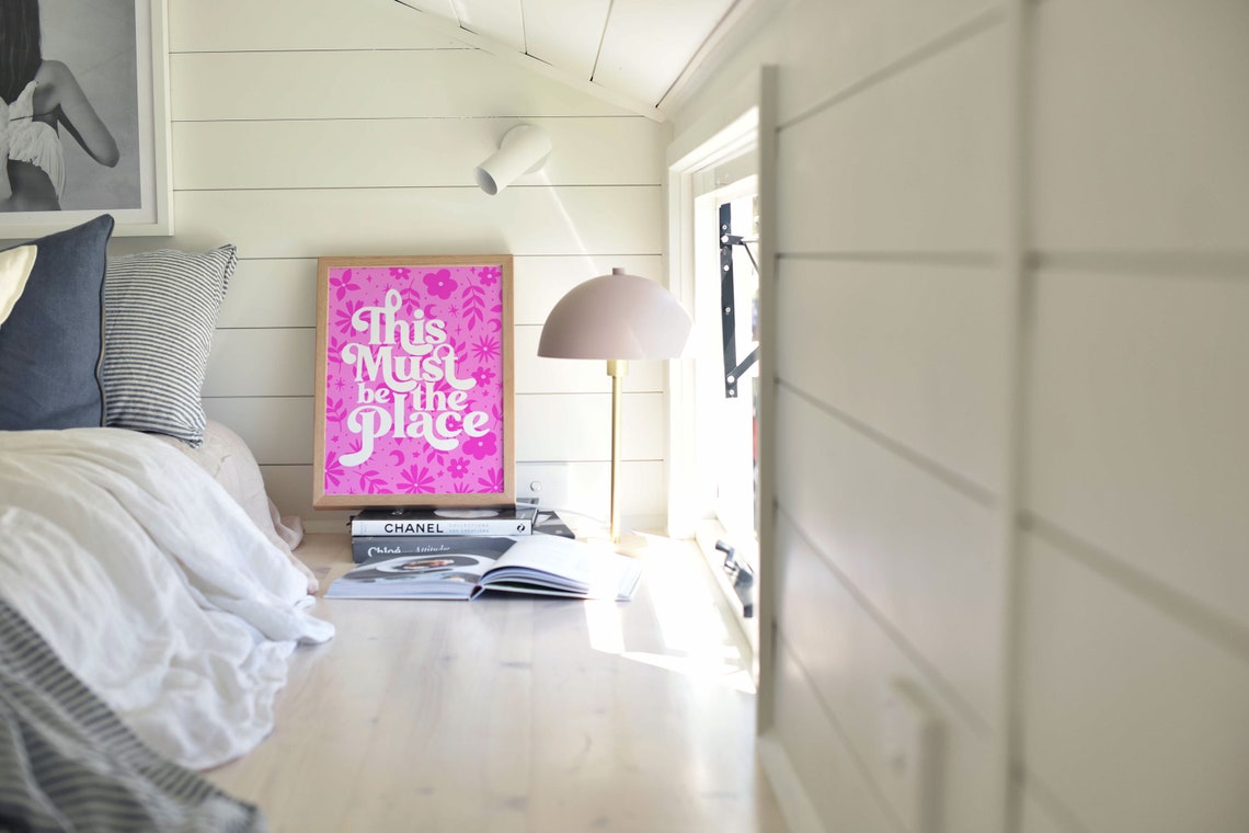 This Must Be The Place Quote Poster On Bright Pink Flower Pattern - Image 3
