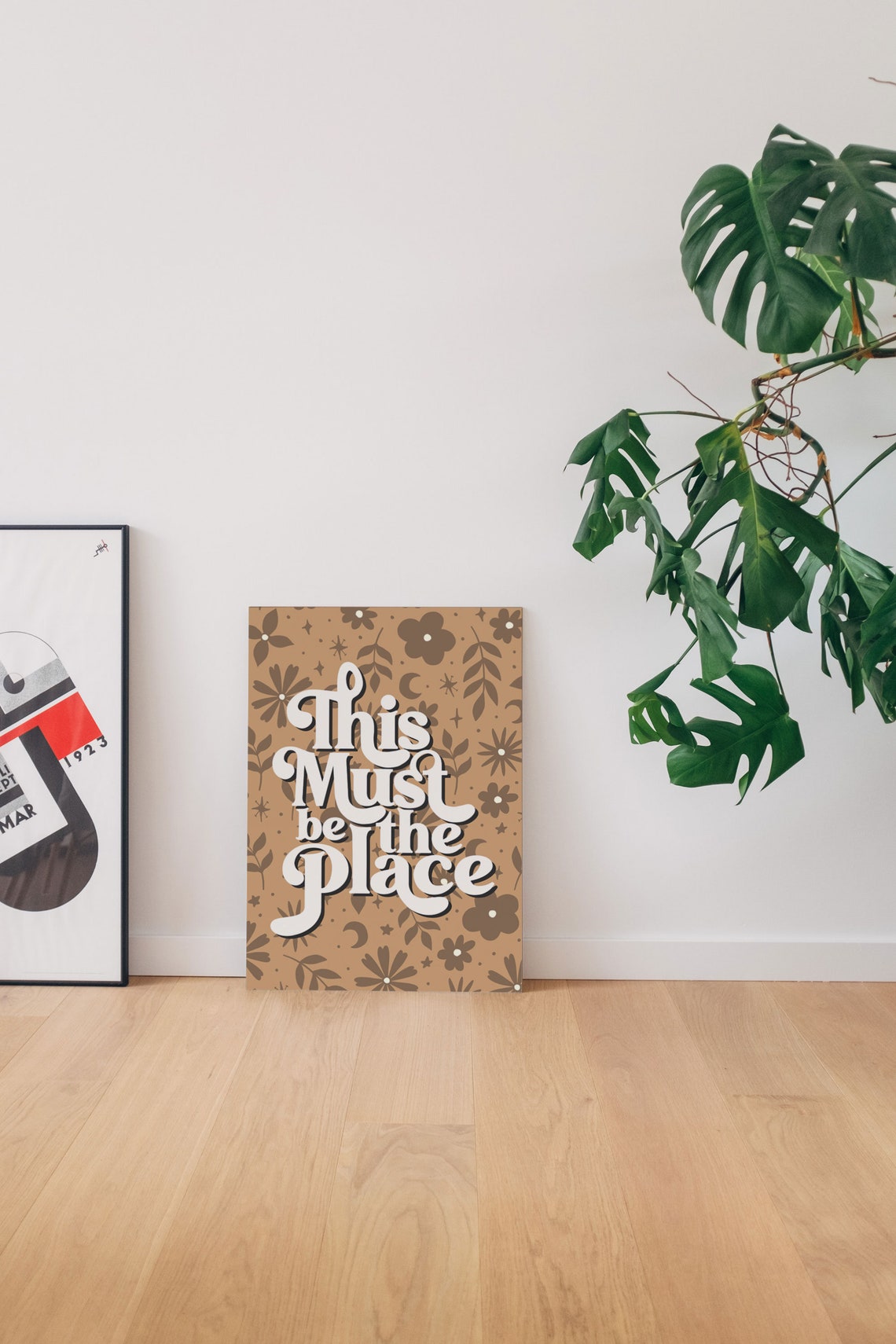 This Must Be The Place Retro Poster In Warm Tan Floral Pattern - Image 4