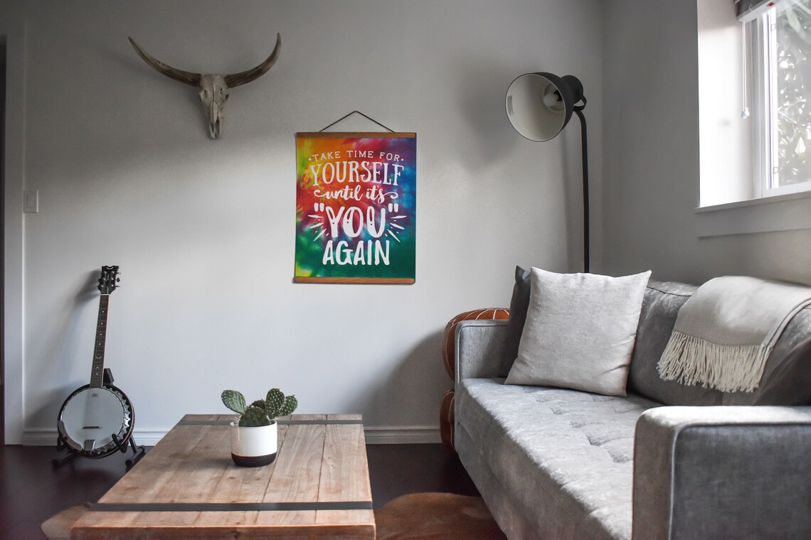 Take Time For Yourself Tie Dye Poster With Rainbow Hippie Quote - Image 2