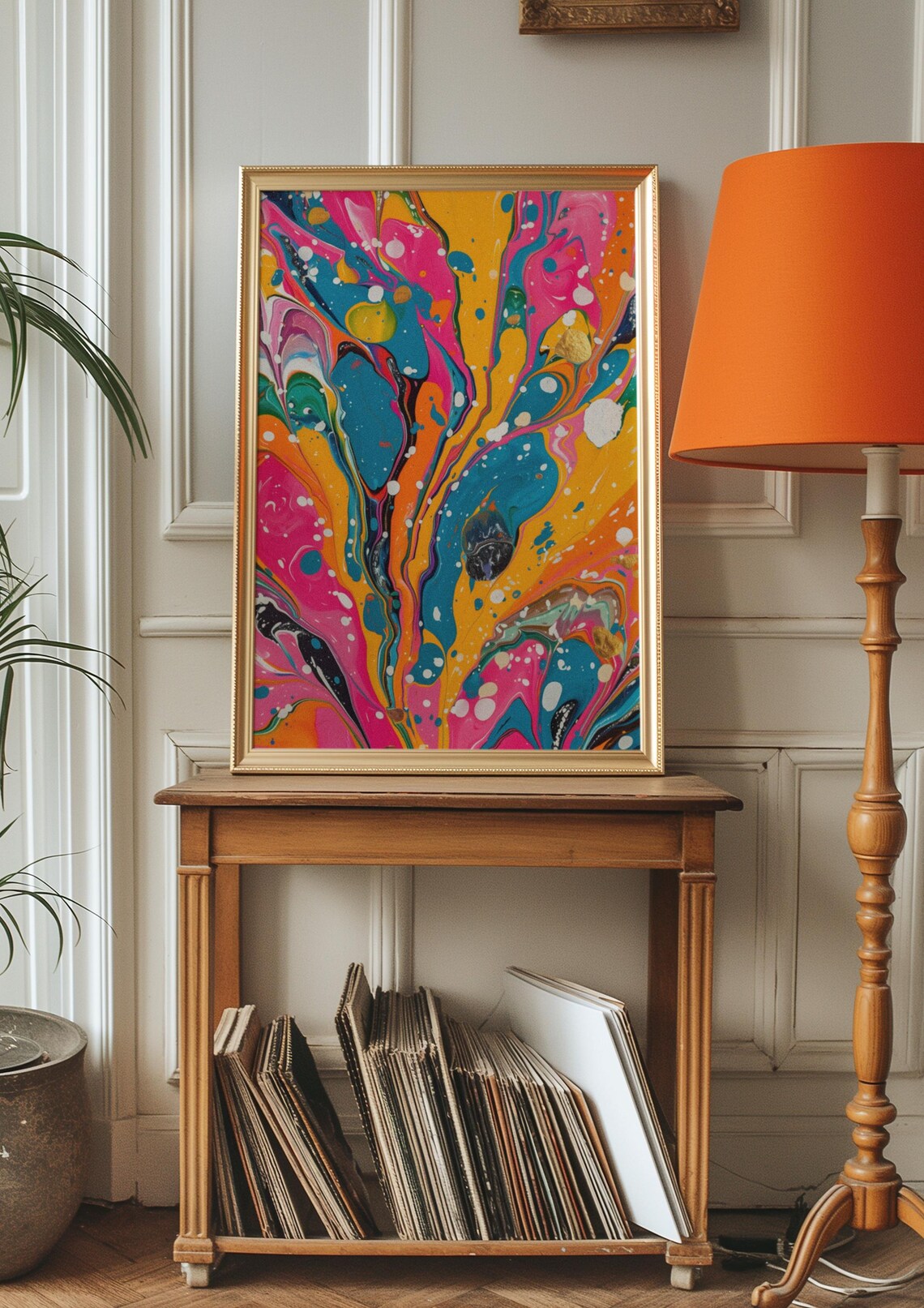 Colorful Fluid Marble Abstract Painting Pink Orange Teal Swirl Poster - Image 2