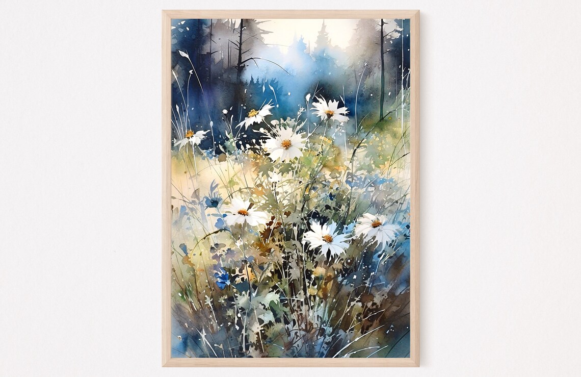 Forest Glade Watercolor Art Print, Wildflowers