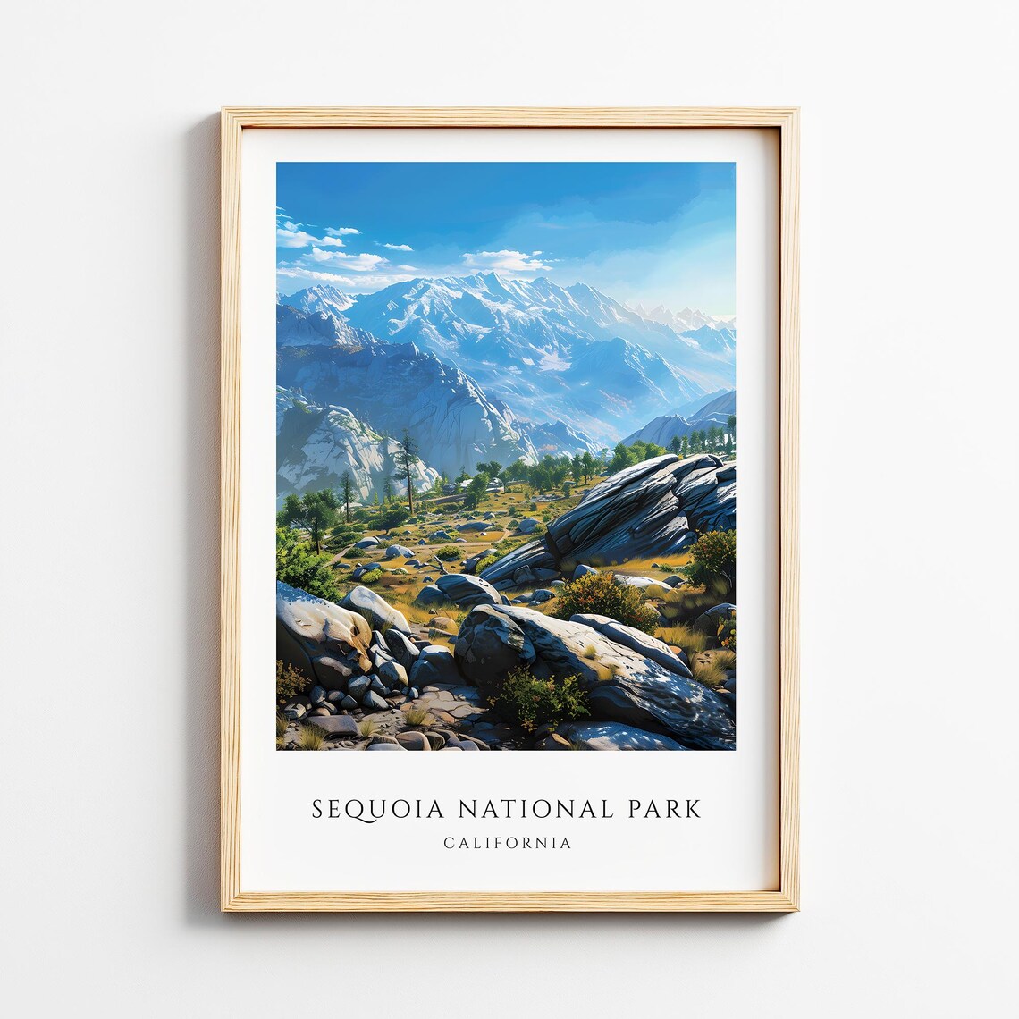 Sequoia National Park California Travel Poster Snowy Sierra Mountains Scene