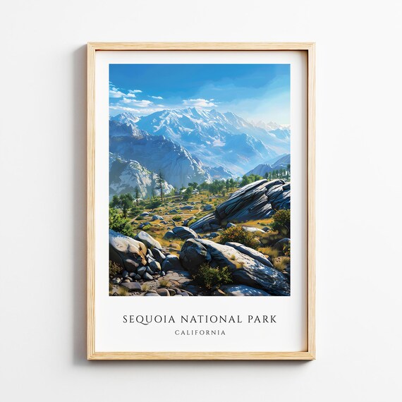 Sequoia National Park California Travel Poster Snowy Sierra Mountains Scene