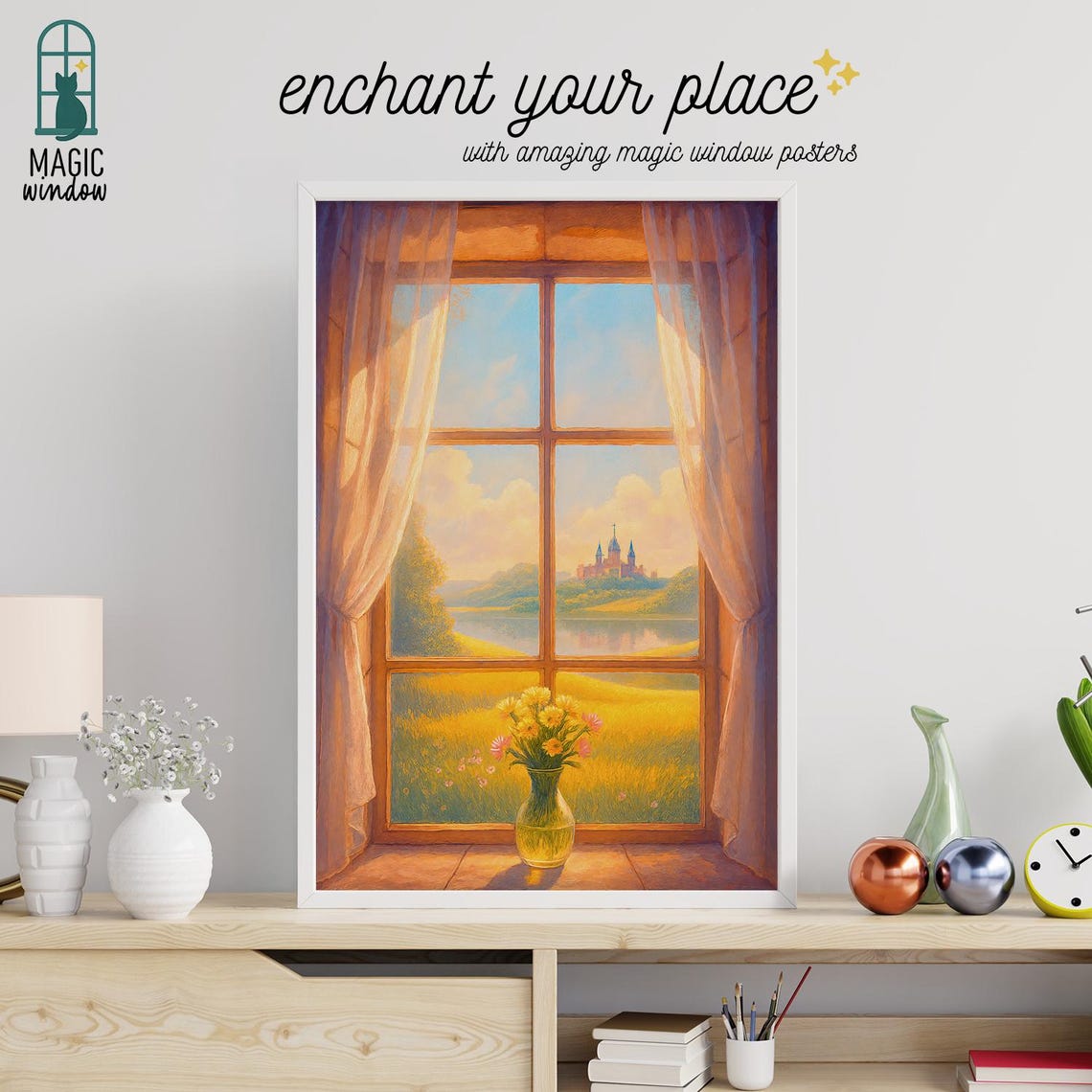 Fairy Tale Castle Through Magic Window Sunny Meadow Art Poster