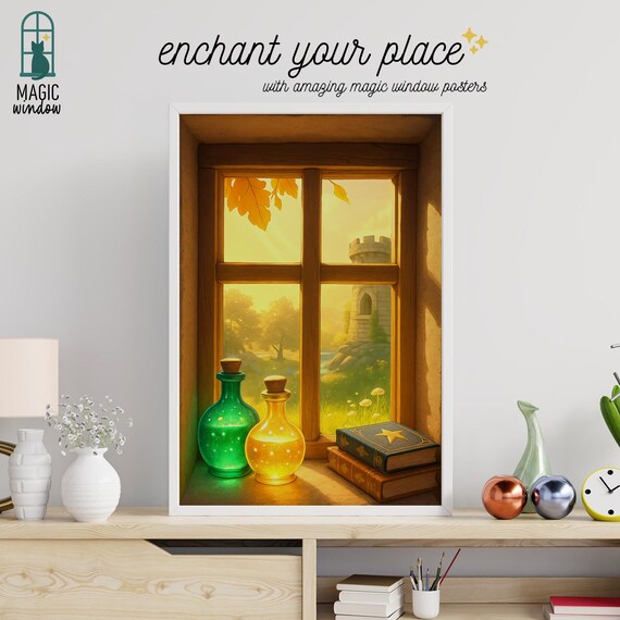 Wizard Window Poster Magical Trompe Loeil Wall Art Fantasy Magic Room Decor Enchanted Castle Sorcerer 3d Effect Print
