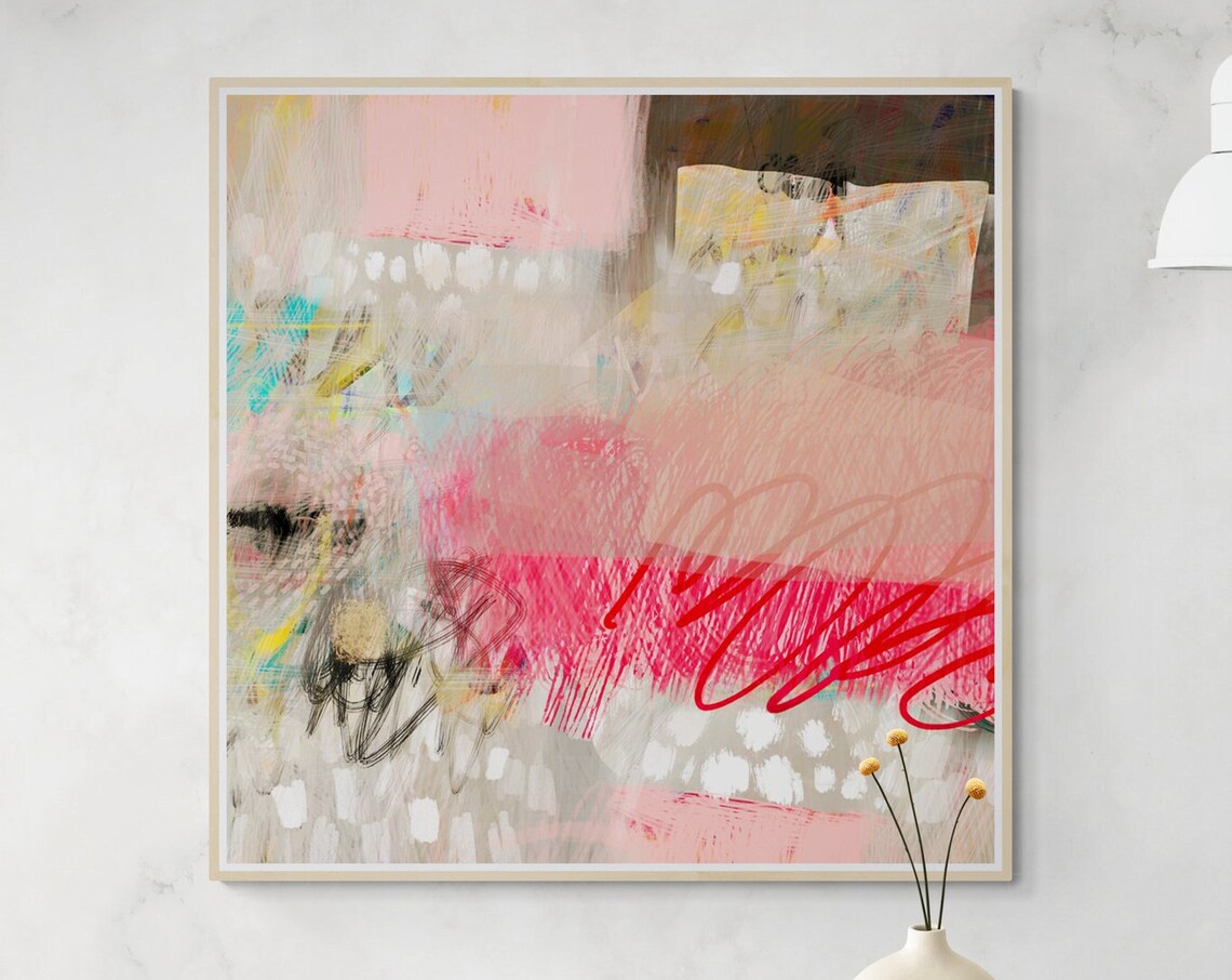 Magenta-Beige Abstract Wall Art Print, Modern - Image 3