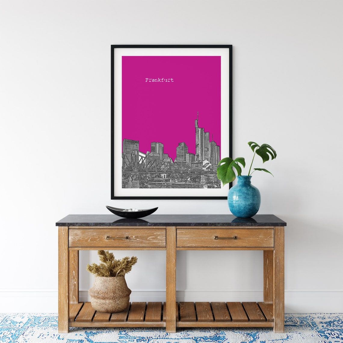 Frankfurt Skyline Bridge Magenta Pop Art Germany City Poster - Image 3