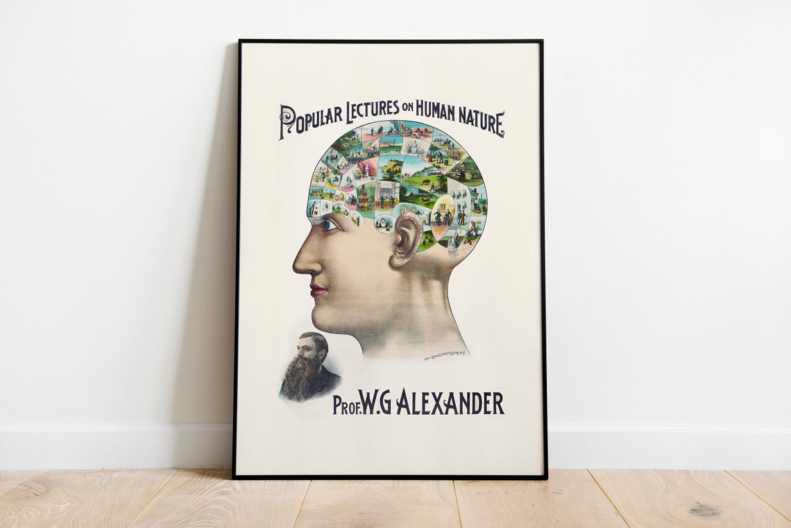 Vintage Phrenology Head Popular Lectures Human Nature Poster