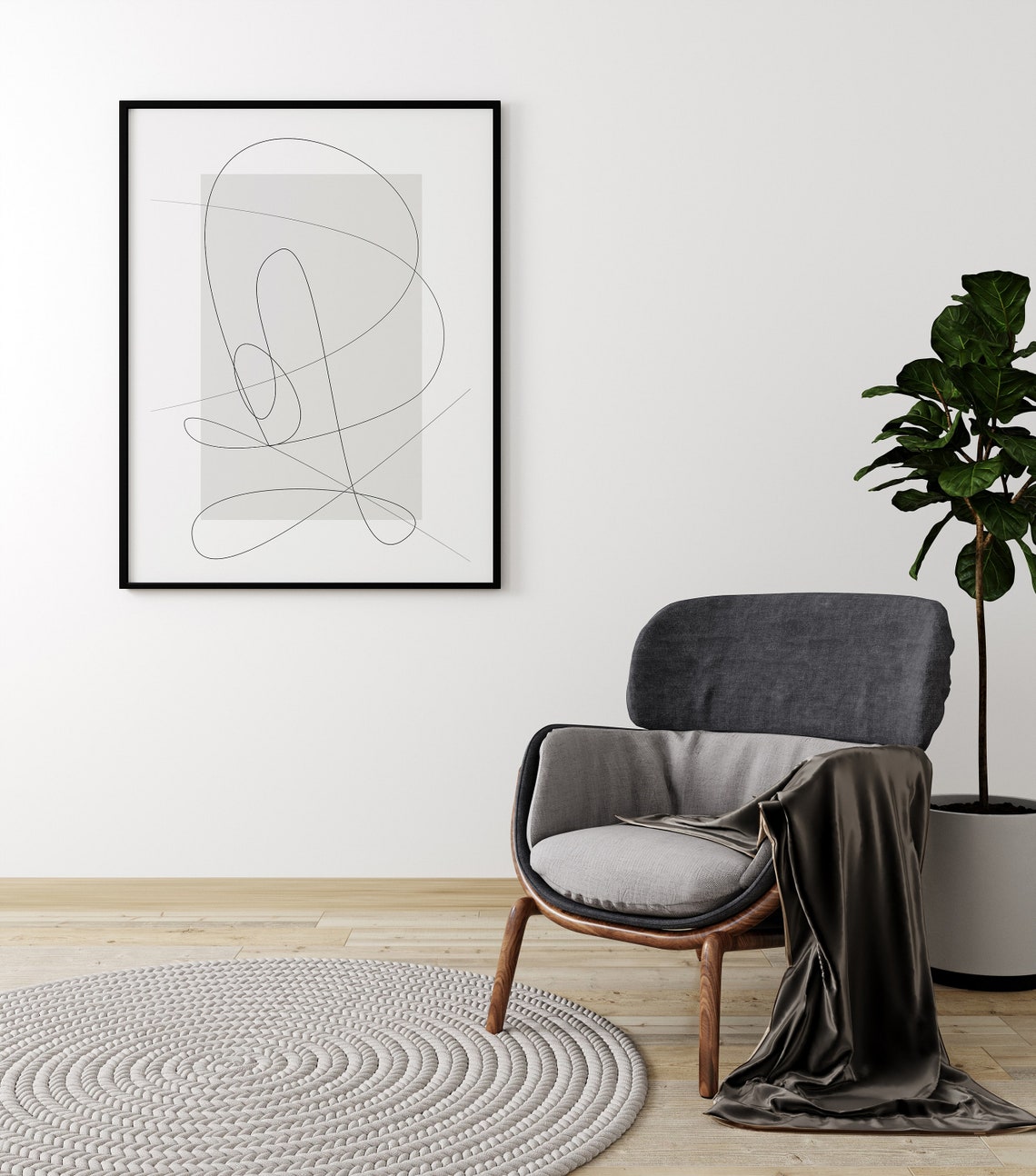 Abstract Black Line Loop Minimalist Art Poster Nordic Neutral Decor - Image 2