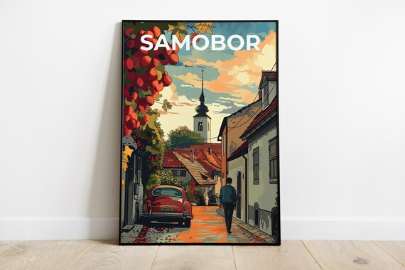 Samobor Croatia Old Town Street Illustrated Vintage Travel Poster