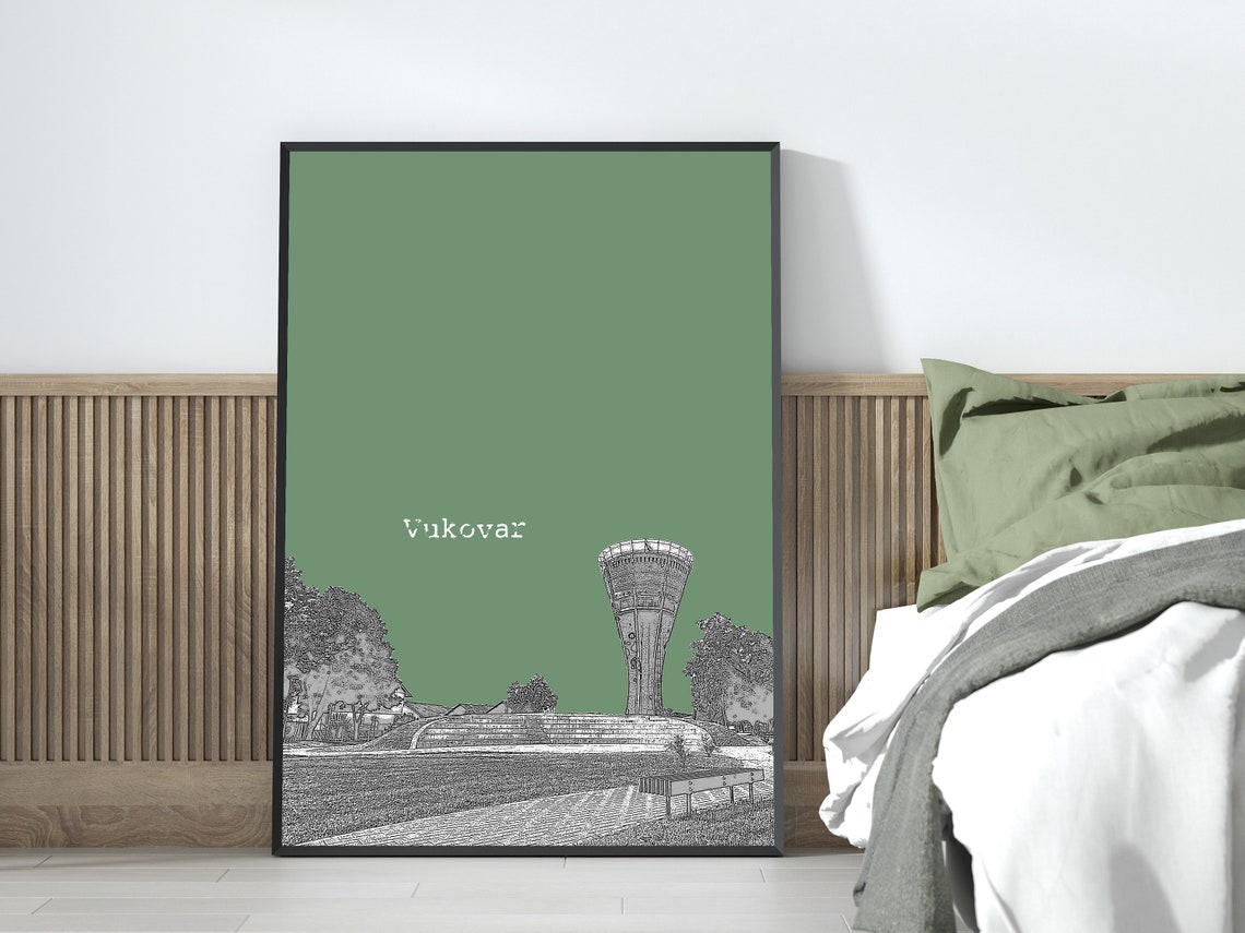 Vukovar Croatia Water Tower Color Block Poster Custom Sky Color - Image 4