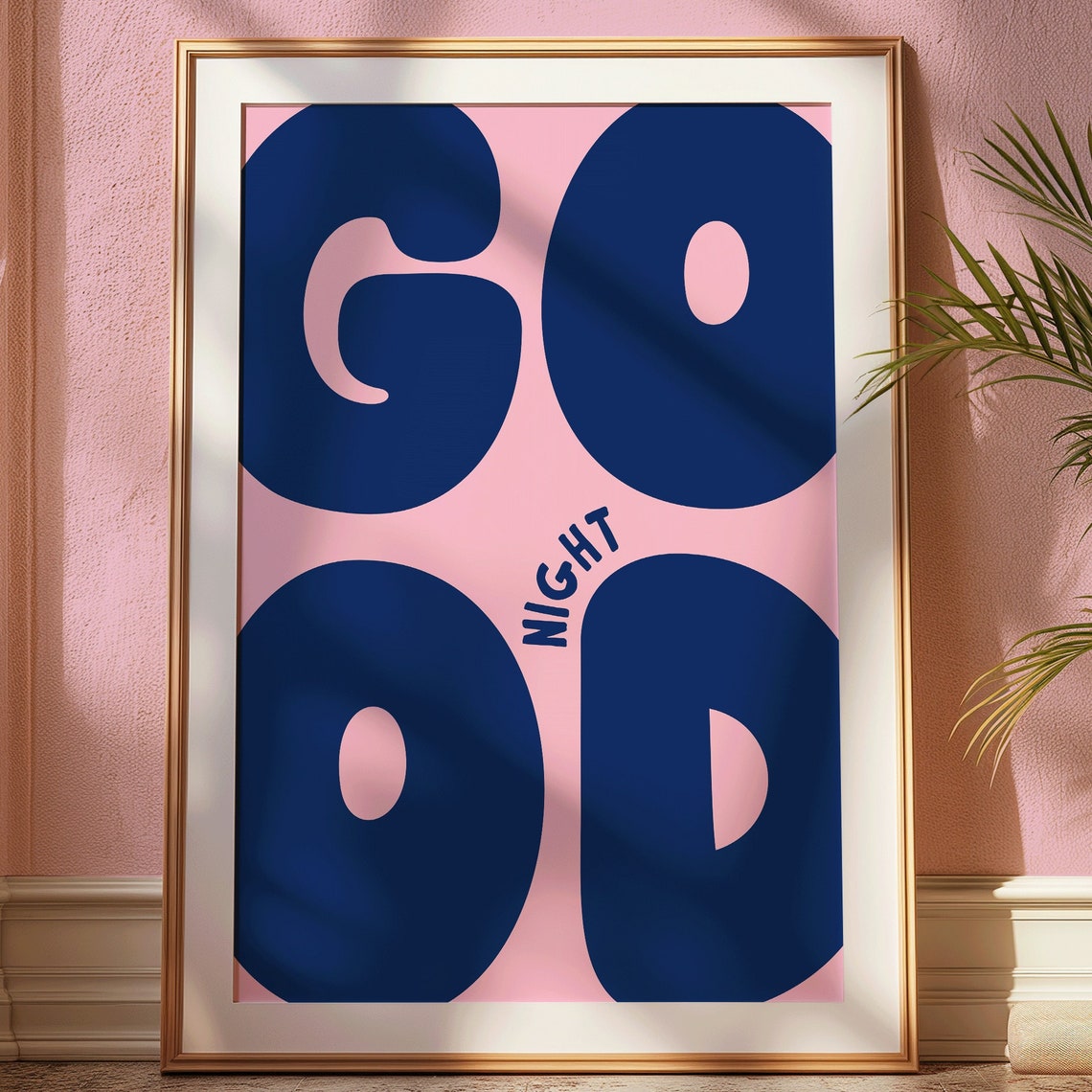 Good Night Navy Blue Oversized Letter Pink Bedroom Decor Poster - Image 2