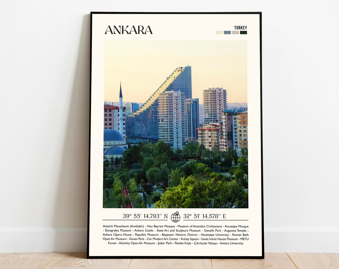 Ankara Turkey City Skyline Photography Poster at Golden Sunset