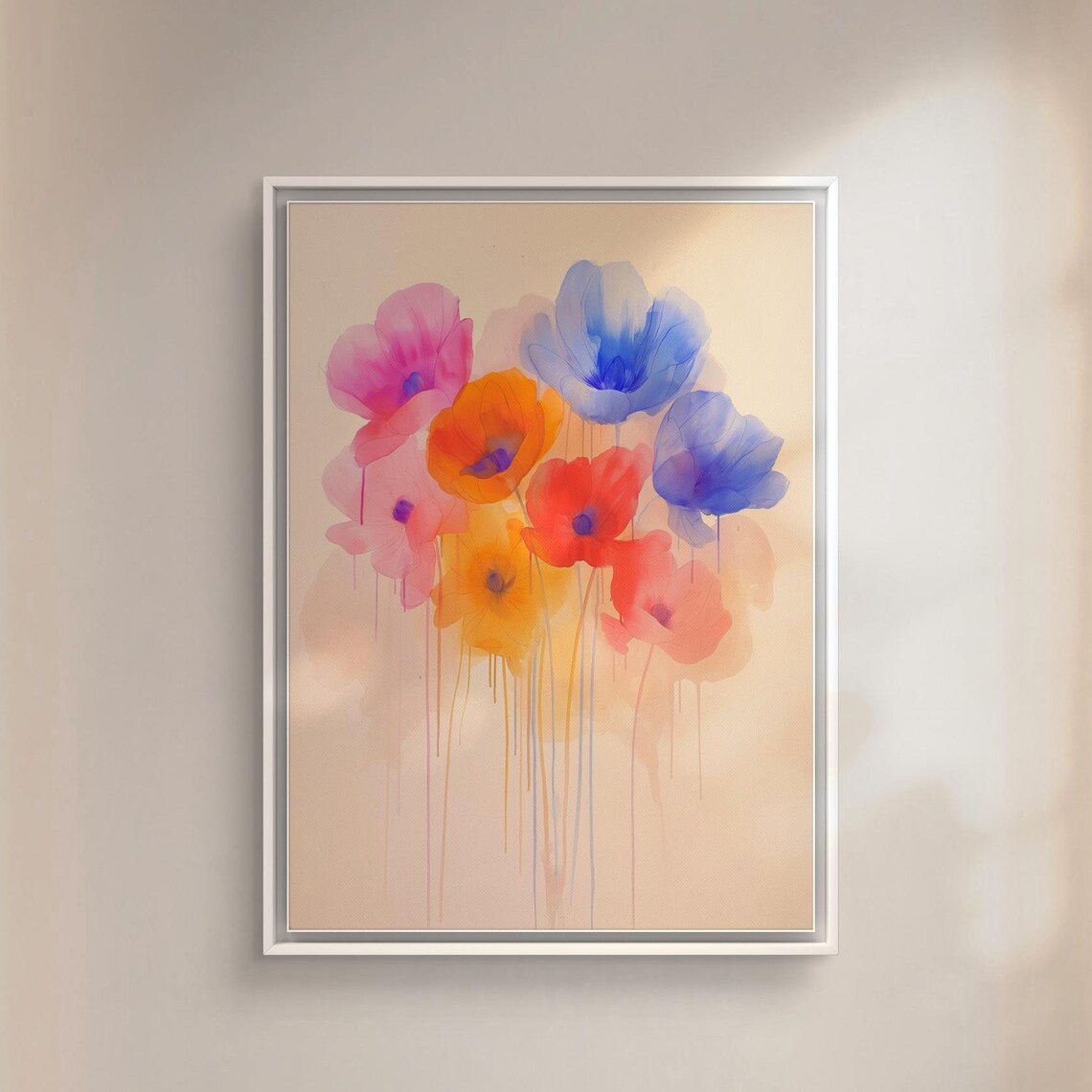 Soft Pastel Watercolor Floral Bouquet Dripping Stems Art Print Poster