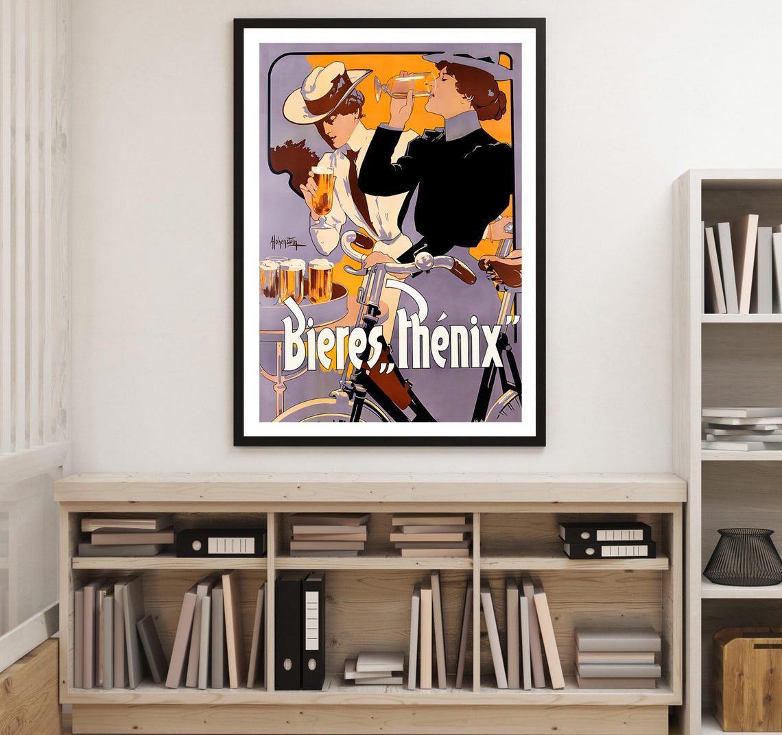 Bieres Phenix Vintage French Beer Bicycle Advertising Art Poster - Image 3