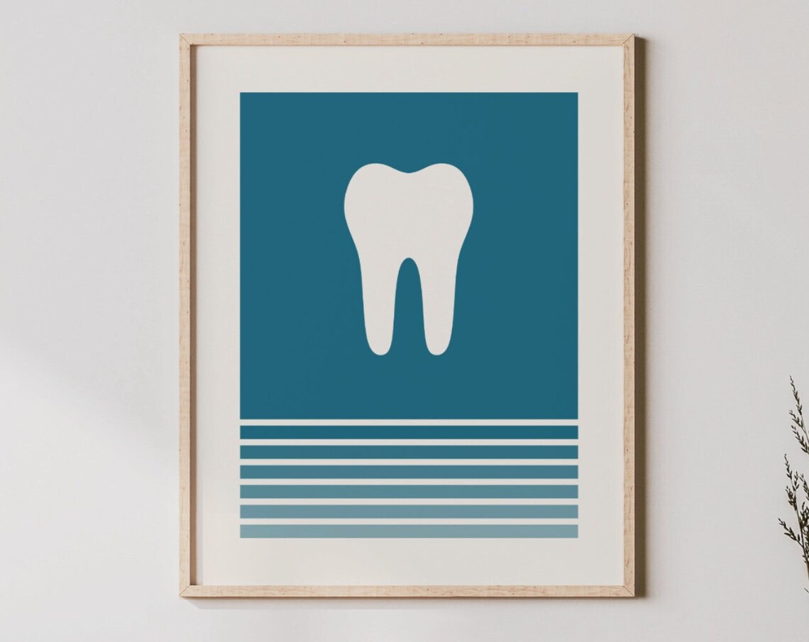 Retro Teal Tooth Art Print for Modern Minimalist Dental Office Decor