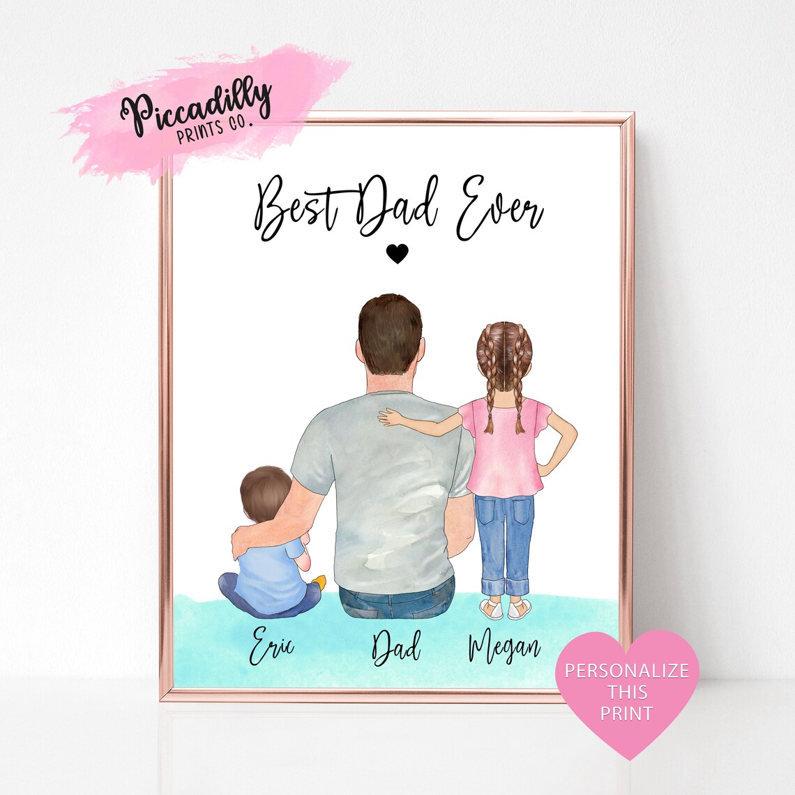Personalized Dad Family Portrait Print, Father's Day