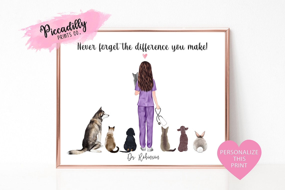 Personalised Vet Portrait Art Print, Thank You Gift