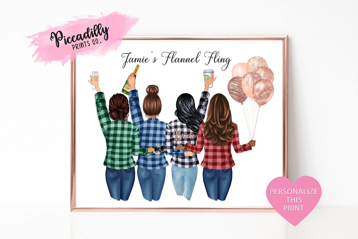 Bachelorette Party Print, Flannel Fling Personalized Gift