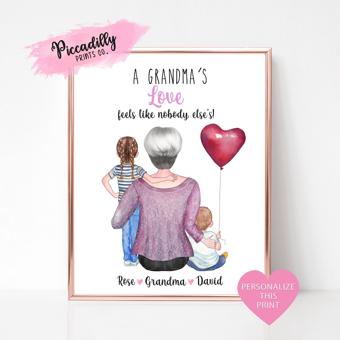 Personalized Grandmother Portrait, Custom Family Art Print