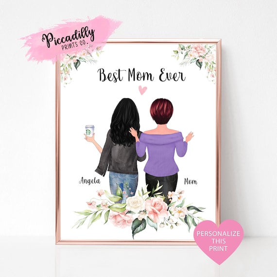 Best Mom Ever Personalized Mother Daughter Floral Gift Poster