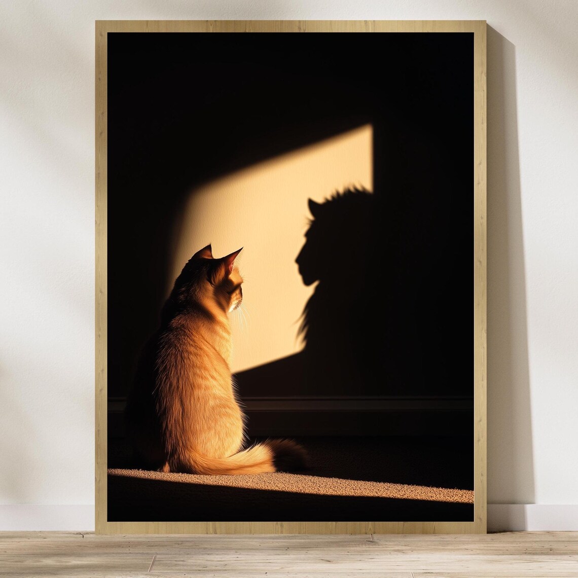 Ginger Cat Lion Shadow Poster Sunbeam Playful Silhouette Illusion Art