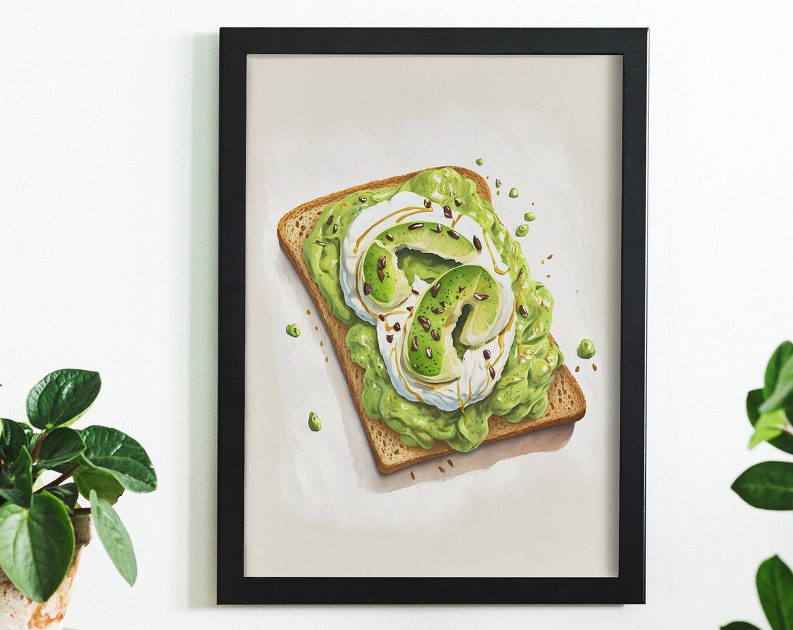 Avocado Toast With Poached Egg Fresh Watercolor Kitchen Art Print