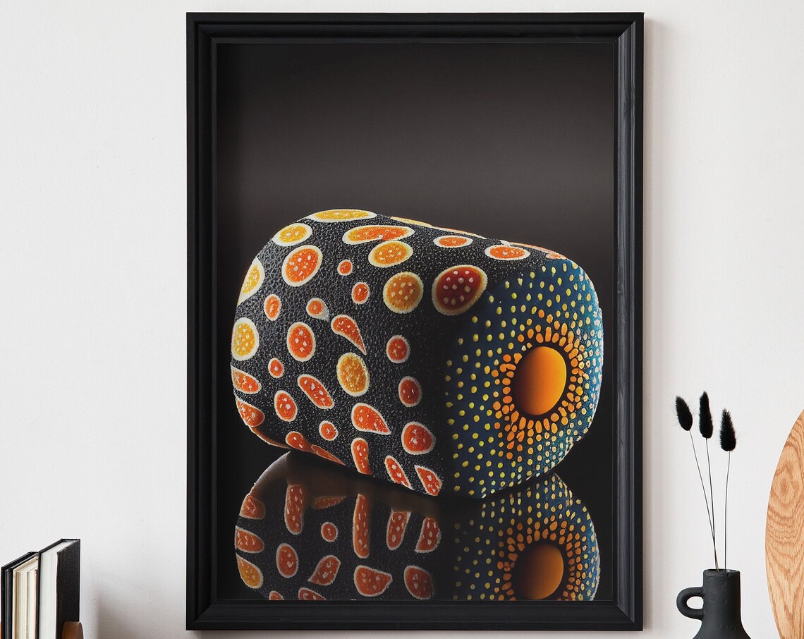 Yayoi Kusama Style Dotted Sushi Roll Macro Japanese Art Poster