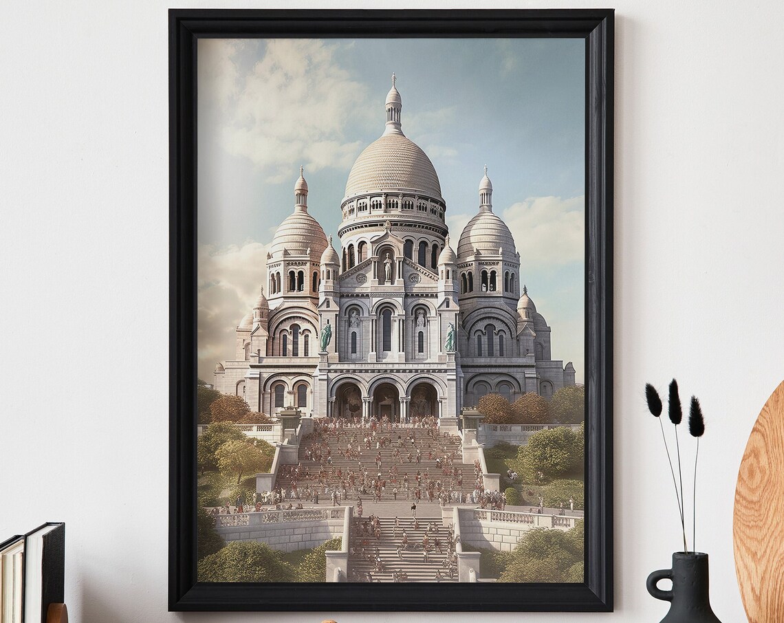 Sacre Coeur Basilica Paris Crowded Steps Photographic Poster