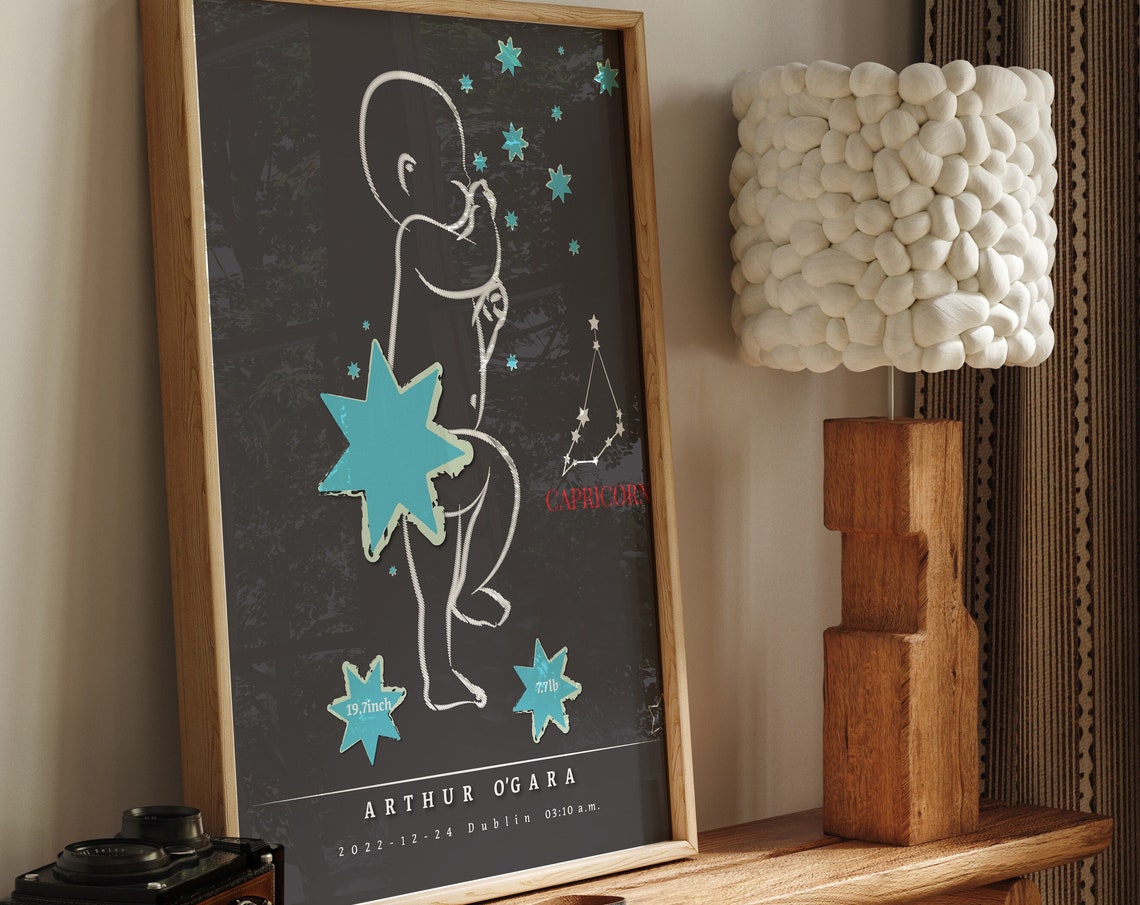 Personalised Newborn Birth Stats Dark Starry Night Nursery Poster - Image 2