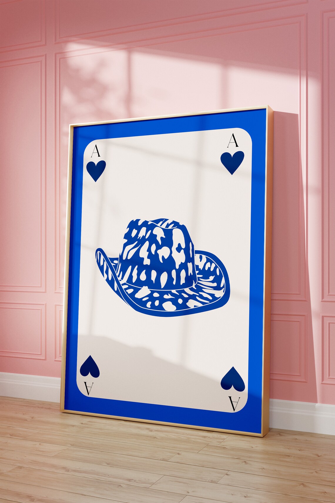 Blue Ace Of Hearts Western Cowboy Hat Retro Playing Card Poster - Image 4